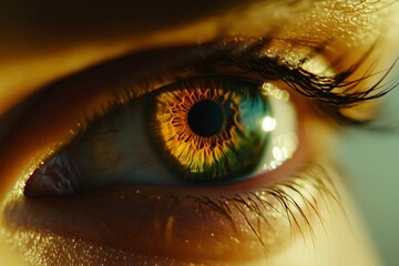 Poster - This stunning image captures an extreme close-up of a vibrant human eye, highlighting the intricate patterns and vivid colors, offering a glimpse into individuality.