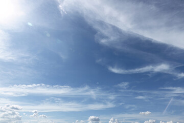 Wall Mural - Blue sky and beautiful clouds shape. Image for background and wallpaper.Blue sky with clouds background.Sky daylight. Natural sky composition. Element of design.
