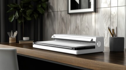 Poster - A paper cutter with a self-sharpening blade, ensuring that it stays sharp and cuts effortlessly over time.