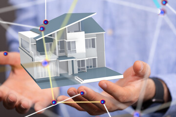 Poster - home choice Big data and artificial intelligence concept. Machine learning and cyber mind domination