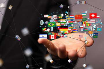 Poster - World map with all states and their flags,3d render.