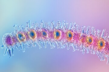 Poster - The image captures a vivid, microscopic view of a biological structure with striking colors, showcasing the intricate and complex patterns found in nature.