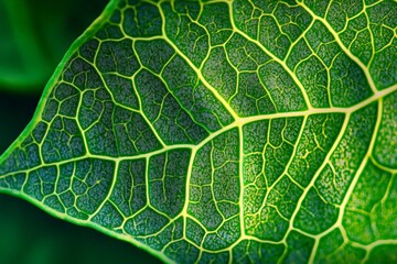 Poster - A vibrant, detailed image of a leaf with prominent veins and rich green hues, showcasing the beauty and complexity of natural botanical structures.