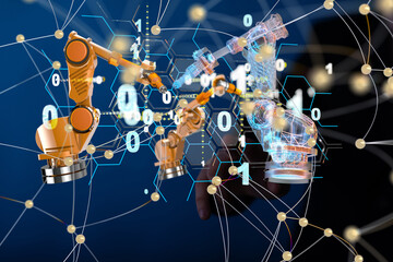 Poster - Neural network 3D illustration. Big data and cybersecurity