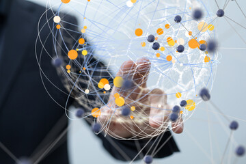 Fototapete - Global network. Blockchain. 3D illustration. Neural networks and artificial intelligence. Abstract