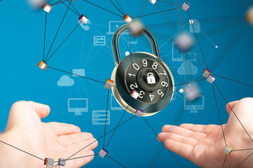 Aufkleber - Security Shield concept, data protection. Shield with dots and lines connectio