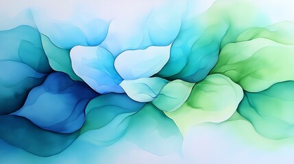 Poster - Abstract Watercolor Composition Featuring Soft Blue and Green Organic Shapes, Capturing Fluidity and Serenity in Modern Artistic Expression