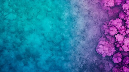 Poster - Aerial View Watercolor Painting of Vibrant Colors Blending from Teal to Purple with Soft Cloud-Like Shapes and Artistic Texture