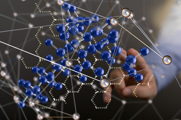 Poster - Neural network 3D illustration. Big data and cybersecurity