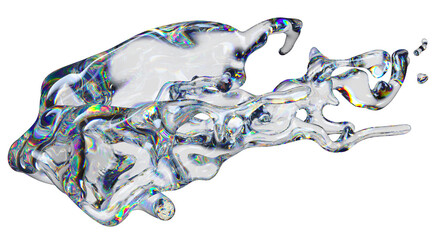 Poster - 3d transparent glossy fluid, liquid shape with dispersion effect. Rainbow colors reflection glass.