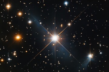Aufkleber - A brilliant display of a starburst in the night sky, with twinkling stars surrounding a bright central focus, creating an awe-inspiring celestial spectacle above.