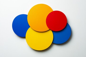 Poster - A modern abstract artwork featuring large overlapping circles in primary colors of blue, yellow, and red against a plain white background, creating a bold statement.
