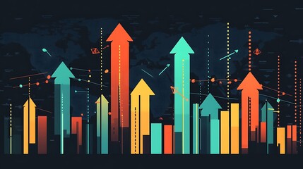 Poster - Abstract Global Growth Chart with Upward Trending Arrows and Data Points