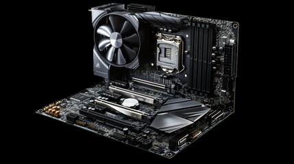 Poster - High-Performance Computer Motherboard with Cooling Fan and CPU Socket for Gaming and Computing Applications in Professional Environments