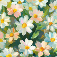 Poster - Colorful field of daisies blooming under bright sunlight during springtime in an idyllic garden setting
