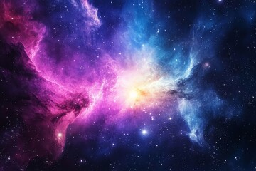 Poster - A breathtaking cosmic scene features a vibrant nebula with colorful star fields spanning the universe, invoking a sense of wonder and boundless possibilities.