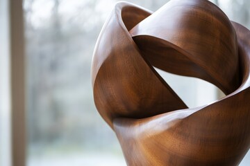 Aufkleber - A finely crafted wooden abstract sculpture, featuring smoothly interwoven curves, creating a unique representation of fluidity, movement, and balance.