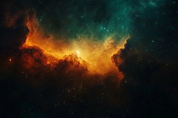 Poster - A vibrant cosmic scene reveals a swirling nebula illuminated by bright stars, showcasing colorful gases and dust in the vast expanse of space's wonders.