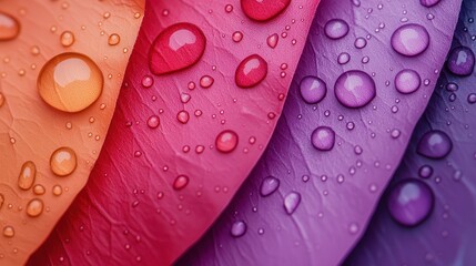 Poster - PH Indicator Concept, Vivid Close-Up of Water Droplets on Colorful Leaves Displaying pH Scale Transition