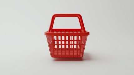 An empty shopping basket viewed from the front, floating and isolated on a white background, intended for promotional shopping designs.