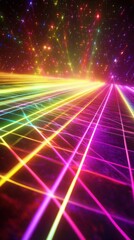 Poster - Vibrant Multicolored Laser Beams Intersecting in a Dynamic Abstract Pattern Creating a Futuristic Atmosphere with a Sense of Depth and Movement