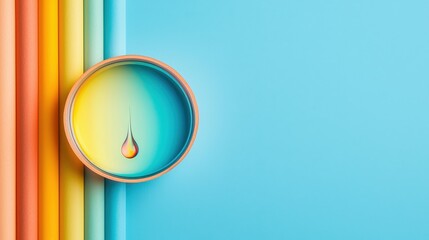Poster - PH Indicator Concept, Magnified View of Color-Changing Liquid Droplet on Background with Soft Colorful Stripes