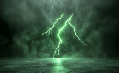 Poster - electric sparks light up a dark, empty space with a vivid green burst.