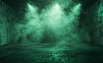 Aufkleber - a lively burst of green sparks lighting up a dark, vacant space during a creative digital art exhibi