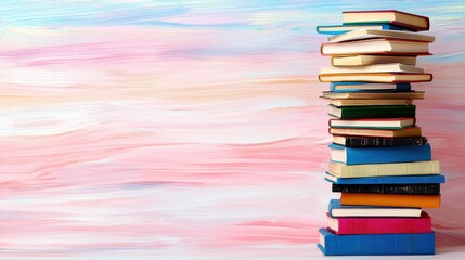 Poster - Stacked Books on a Desk Symbolizing Education Learning and Knowledge