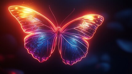 Poster - Vibrant Neon Butterfly Shimmering in the Darkness