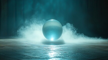 Wall Mural - glowing crystal ball hovering in dark room radiating light as shadows dance around mysticism and unk