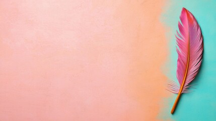 Poster - Elegant Pastel Feather on Turquoise and Pink Background Texture