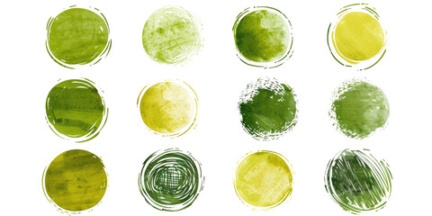 Wall Mural - olive green round circle ring shape set of watercolor texture isolated on white or transparent png