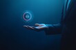 © Afsana - Professional hand offering virtual communication icon, floating holographic button with a call symbol, sleek business attire