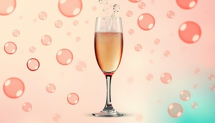 Wall Mural - Glass of champagne with bubbles, festive background