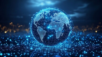 Poster - Glowing Holographic Global Communication Network Visualization