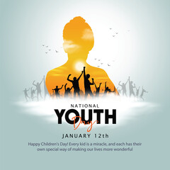 january 12 happy indian national youth day greeting card, people group. abstract vector illustration