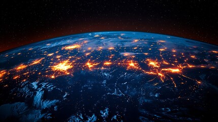 Poster - Glowing Satellite Network Enveloping the Illuminated Earth Connecting the World Through Digital Communication