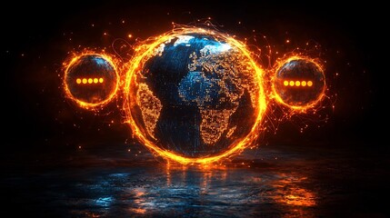 Poster - Glowing Global Communication Spheres with Floating Chat Bubbles Symbolizing Real Time Worldwide Connectivity