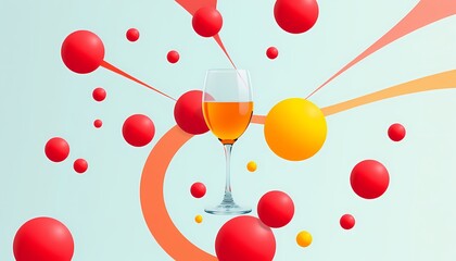 Wall Mural - Wine glass surrounded by vibrant spheres. Abstract drink concept.