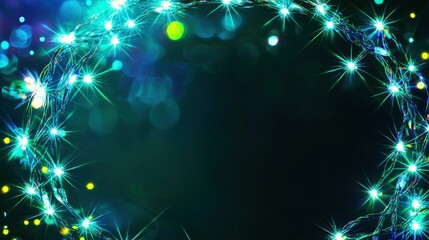Poster - A vibrant circular arrangement of blue and green lights against a dark background, creating a festive and enchanting atmosphere.