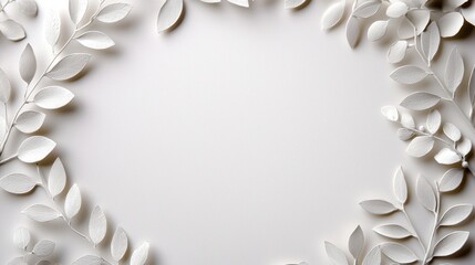 Poster - A minimalist white background framed by delicate leaf shapes, creating a serene and elegant aesthetic perfect for invitations or decorative purposes.