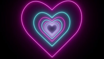 Wall Mural - beautiful abstract hearts tunnel with light lines moving fast. different colors rainbow animation. 4