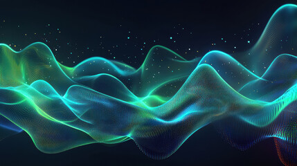 Fototapete - vibrant digital data flow background featuring colorful waves and particles, creating sense of movement and energy. Ideal for technology and abstract themes