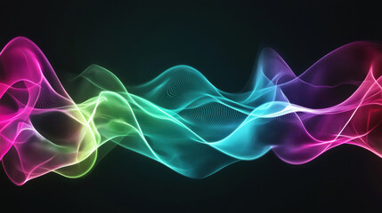 Poster - vibrant neon wave pattern with flowing colors of pink, green, and blue creates dynamic abstract background. smooth curves evoke sense of movement and energy