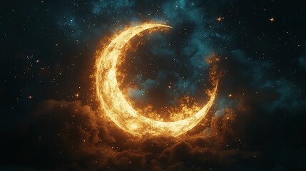 Wall Mural - mystical crescent moon frame surrounded by glowing stars in celestial night sky