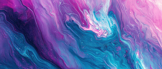 Poster - vibrant abstract image featuring energetic gradient colors of pink, purple, and blue, creating mesmerizing fluid effect. swirling patterns evoke sense of movement and creativity