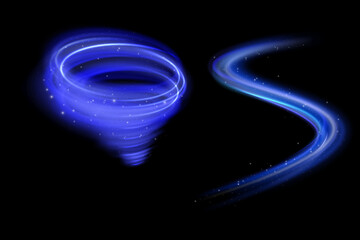 Poster - Cold air flow, fresh blue air effect set. Conditioner breeze, winter wind swirls and wave isolated on transparent background. Vortex light effect, vector realistic illustration