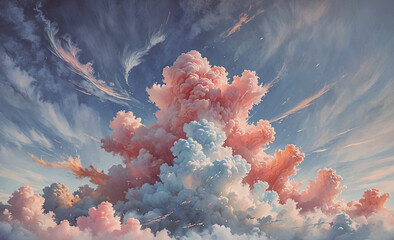 Poster - Large pink and blue cloud in the sky. The cloud is very large and has a pink and blue color