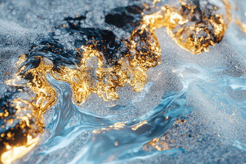 Poster - Shapeshifting metallic fluid intelligence exploring technological liquid dynamics in a futuristic environment